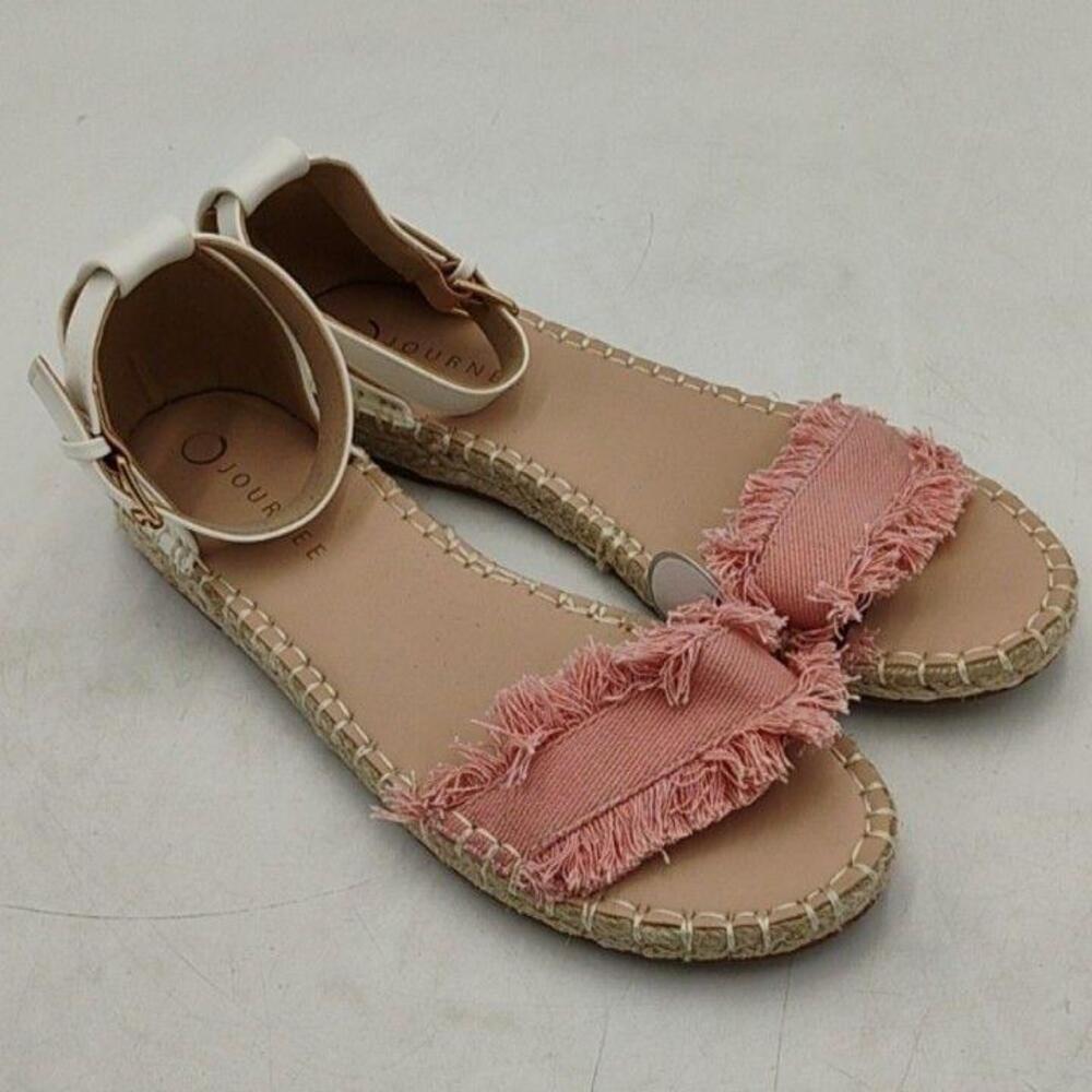 Journee Collection Shoes Womens Pink Fringe Espadrille Sandals Buckle Size 9.5